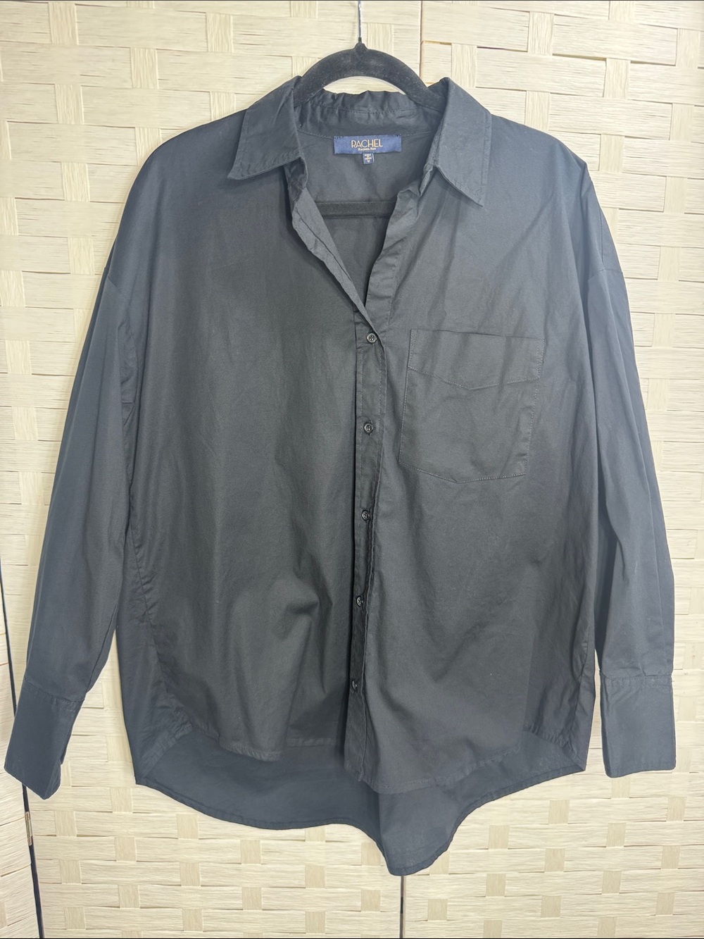 Rachel Roy Black Oversized Boyfriend Long Sleeve Button Down Shirt Size Medium - Picture 3 of 10